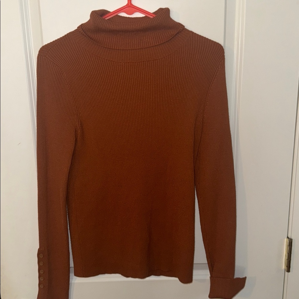 Anthropologie Maeve Button-Sleeve Turtleneck size M pecan brown long sleeve - Picture 3 of 6